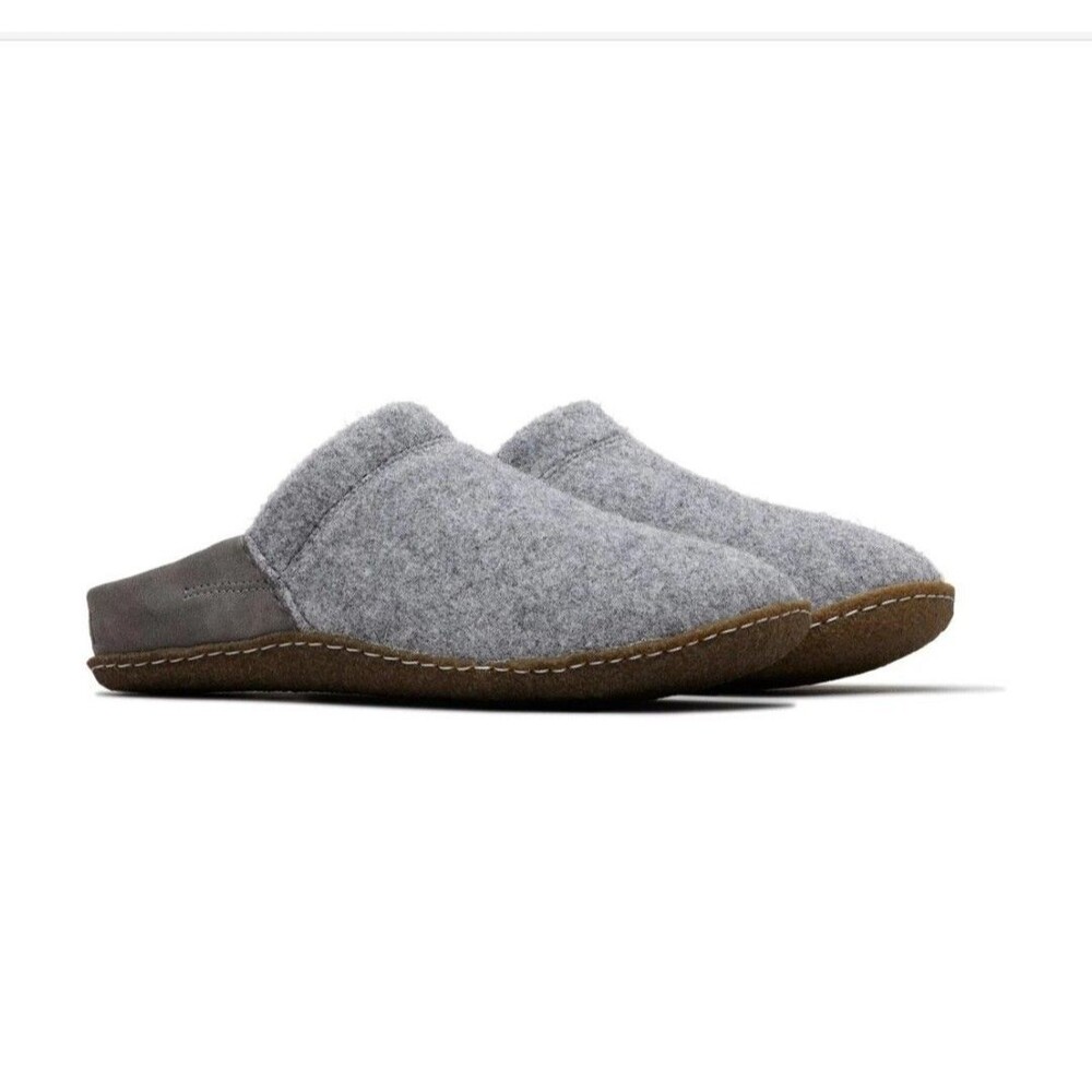 SOREL Nakiska Scuff Wool Felt Mule Slippers Gray / Faux Fur Women’s Size 12